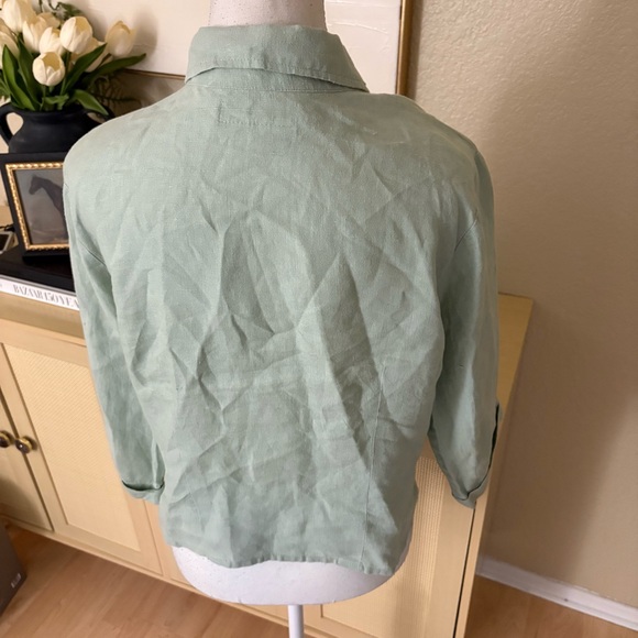 FLAX 100%‎ Linen Mint Green Button Up Women's Top Size Small - Picture 3 of 6